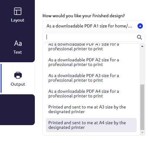 Output options shown in a RightMarket design